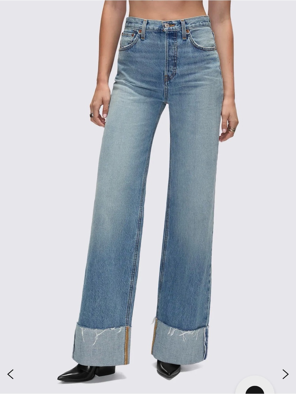 Re/Done HIGH RISE WIDE LEG CUFF Vintage Biker Blue NWT